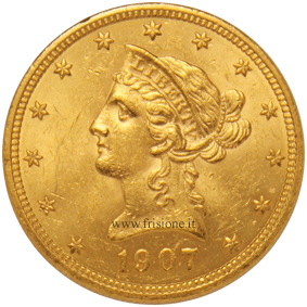 10 $ oro USA 1907 diritto