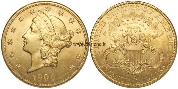 USA - 20 Dollari oro 1906 D - Liberty