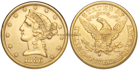 USA 5 dollari oro 1886 tipo Liberty