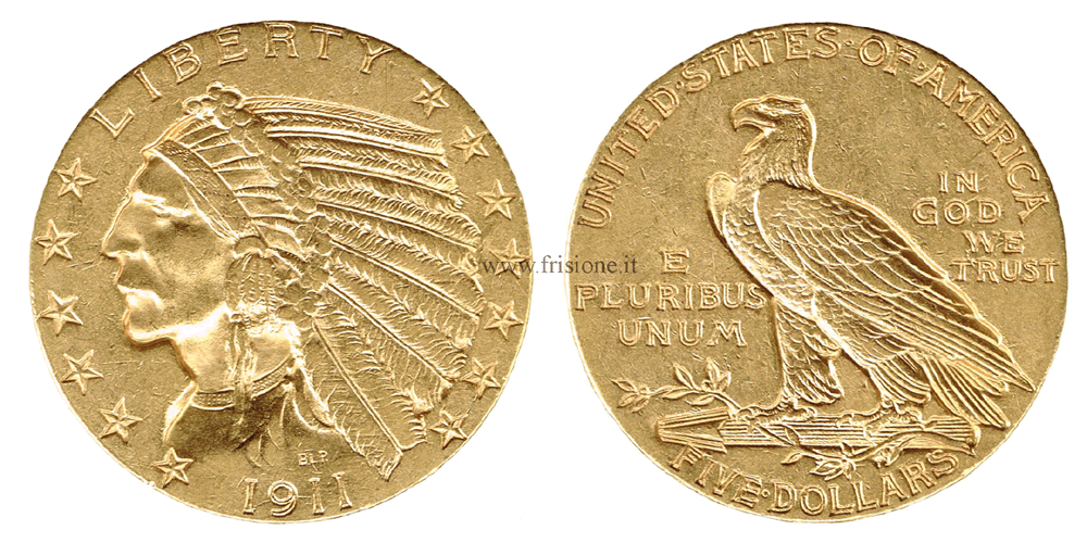 Stati Uniti 5 Dollari 1911 oro tipo Indiano