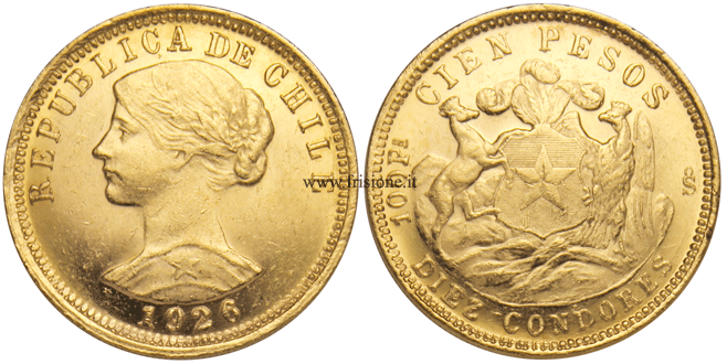 Cile 100 pesos oro 1926 Cileno