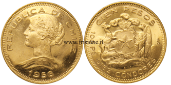 Cile 100 pesos oro 1956