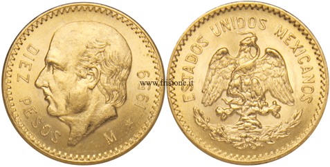10 pesos oro Messico - sterlina messicana