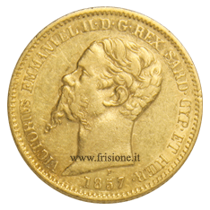 20 lire oro 1857 Genova - diritto