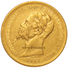 20 lire 1861 marengo oro diritto