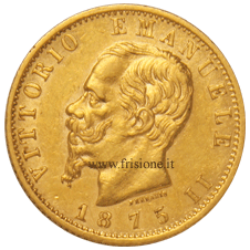 20 lire oro 1875 Roma diritto