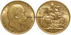 G. Bretagna - Edoardo VII - sterlina oro 1910 - vecchio conio