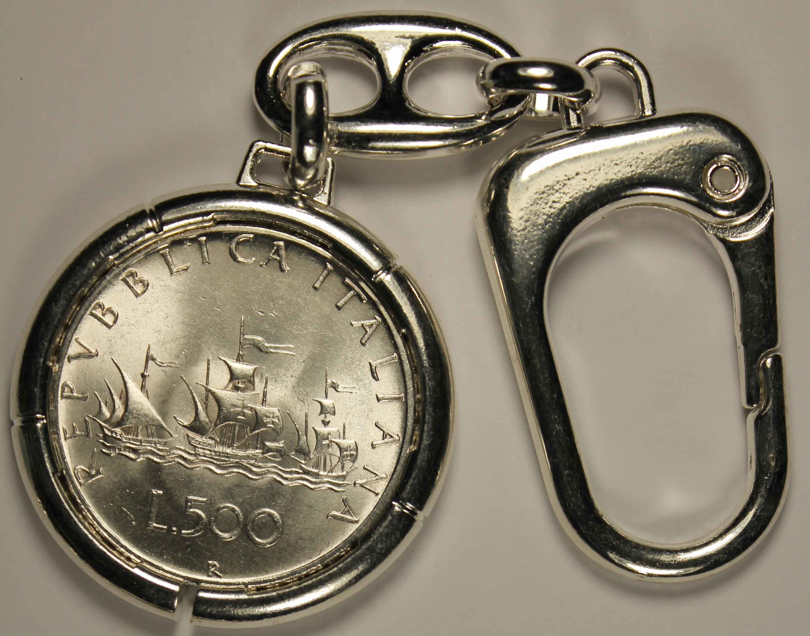 portachiavi con 500 lire argento caravelle
