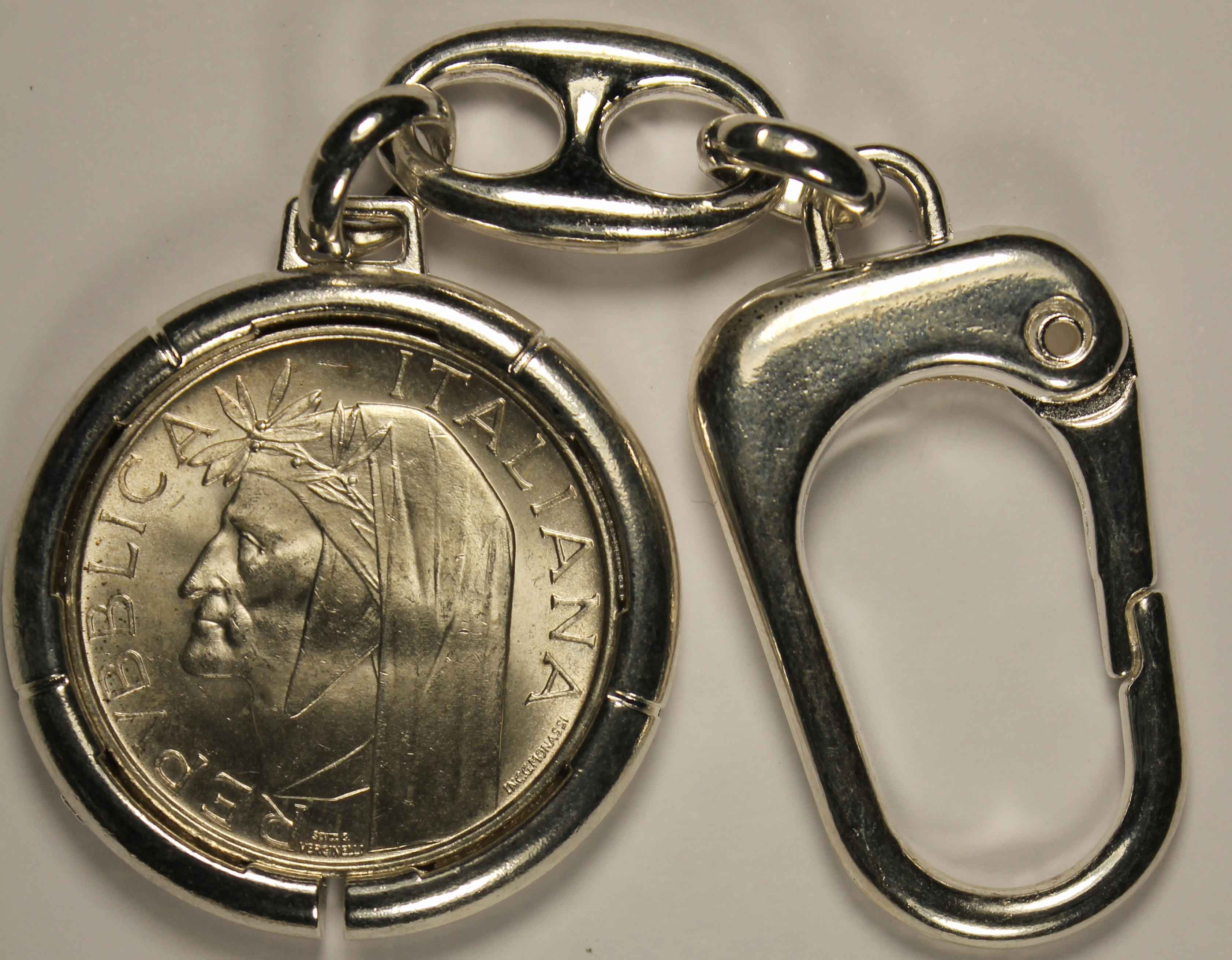 portachiavi con 500 lire argento Dante