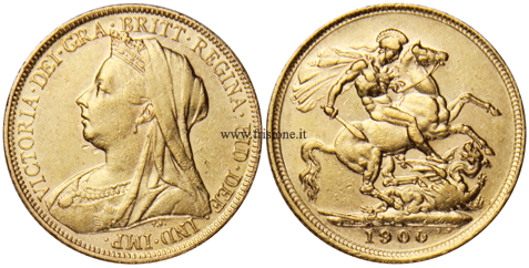 Gran Bretagna Regina Vittoria Sterlina 1900 tipo vecchio conio